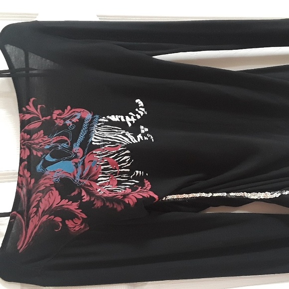 Y2K Triple Five Soul Rare long sleeve chain back sequin black tiger top Demure - Picture 4 of 13